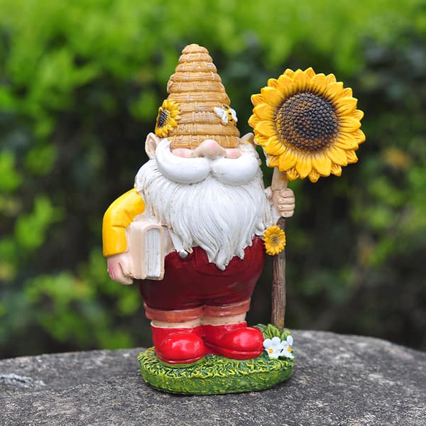 Gnome dvärg prydnader trädgård harts staty prydnader, tjock man solros
