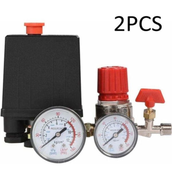 Luftkompressorns tryckomkopplingsventil, luftkompressorns tryckomkopplare med tryckmätarregulator (2-pack)