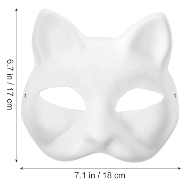 3 stk. kattemaske, Therian masker hvide kattemasker tomme DIY Halloween maske Cosplay, 50% tilbud