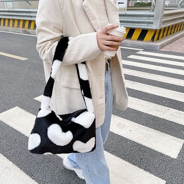 Y2K Stor kapasitet Fargerik Blomsterhjerte Trykk Myk Veske Casual Plysj Crossbody Skuldertaske Håndvesker & Skuldertasker For Kvinner-Hvit Kjærlighet