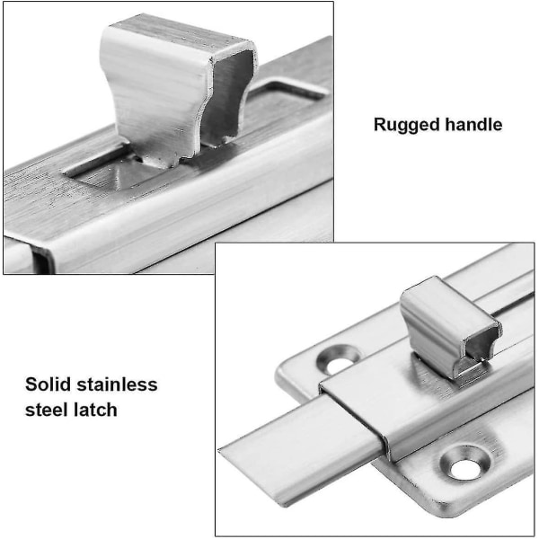 Dørbolt Tårnbolt Heavy Duty Skyvelås Rustfritt Stål Flat Slide Sikkerhetsdør Tønnebolt Lås Tårnbolt Hengelås Med Skruer For(2stk, S