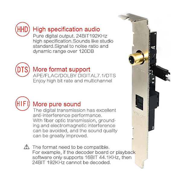 Oppgraderingslydkort Digitalt Lydkort 24bit 192khz Spdif Datterkort Optisk Fiber