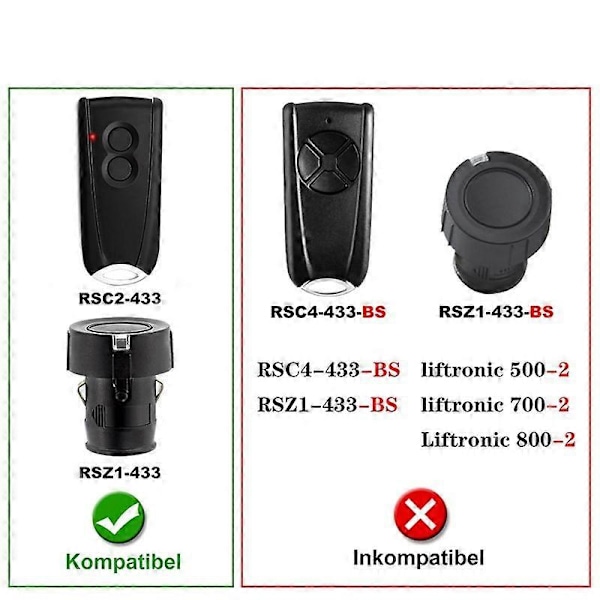 2 st Garageportöppnare Fjärrkontroll för RSC2-433 RSE2-433,RSZ1-433, Grindsändare för Liftronic