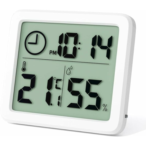 Mini digital inomhustermometer, bärbar professionell storskärmshygrometer med klocka,