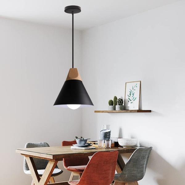 Moderni teollisuus puinen alaslaskettu metallikatto E27 olohuone ruokasali (musta)