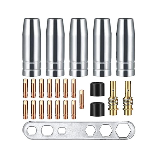 25 stk sveisepistoltilbehør, dysekontaktdysespisser holdersett, sveisebrennertilbehør for Mb15