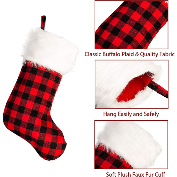 3 Pack 18 Inch Christmas Stockings Classic Buffalo Red Black Plaid With Plush Snowy Faux Fur Cuff Fireplace Hanging Ornaments Compatible With Xmas Fam