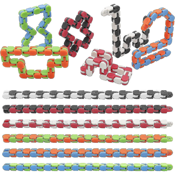 18 pakke Wacky Tracks Snap And Click Fidget Toys Finger Sensory Toys, 24 Links Snake Puzzles for Stress Relief, Party Bag Fillers, Party Supplies-yvan