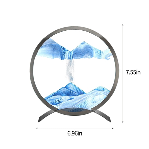 Flytende sandkunstbilde Rundt glass flytende sandramme, flytende bevegelsesdisplay Dypt havssandscene Skrivebordsdekorasjon, egnet for hjemmekontorbokhylledekor