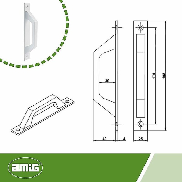 Amig - Hvit aluminium rettlinjehåndtak for skyvedører eller hengslede gangdører - 198 X 25 X 40 Mm | Funksjonelt og komfortabelt håndtak