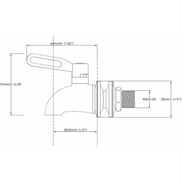 Juomatapana, mehumehunkeittimen hana, 16 mm:n uroskierre