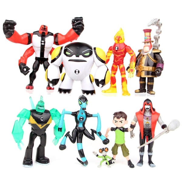 Haloppe 9Pcs Ben 10 Kineceleran Heatblast LED Action Figures Kids Toy Gift Desk Decor