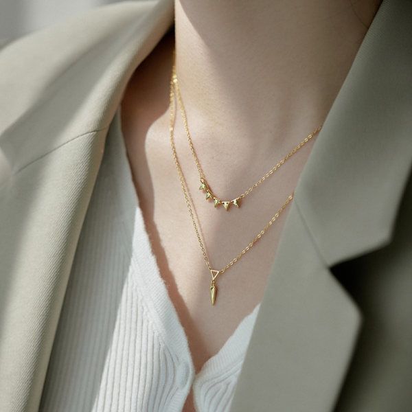 Dubbelskiktad serie-S925 sterling silver avsmalnande nyckelben kedja nischdesign geometrisk enkel staplad dubbelskiktad halsband