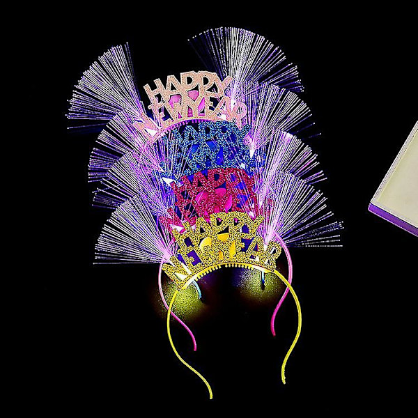Kvinder Piger Sød Led Fiberoptisk Øre Hårbøjle Glitter Glad Nytår Bogstaver Applikation Blinkende Lys Pandebånd Julefest Tilbehør Tilfældig Farve