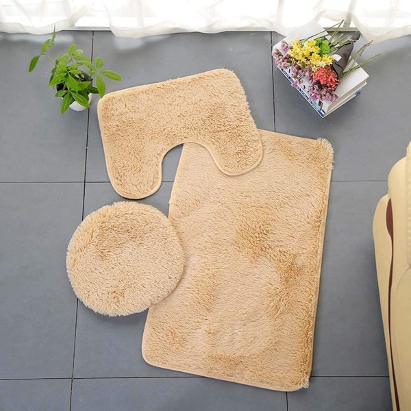 3-delad badrumsmatta Enfärgad badrumsmatta Halkfri mjuk, absorberande matta och cover Tvättbar, kaki