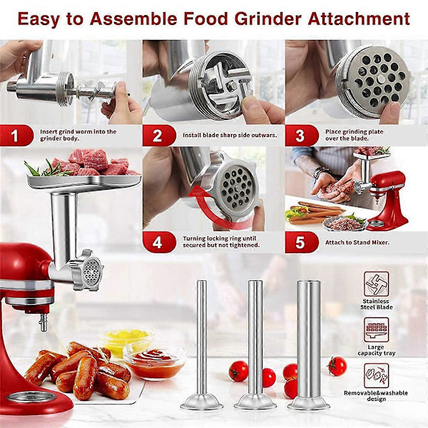 1 Sæt Metal Madhakker Tilbehør til KitchenAid Røremaskiner, Inkluderet Kødhakker Tilbehør