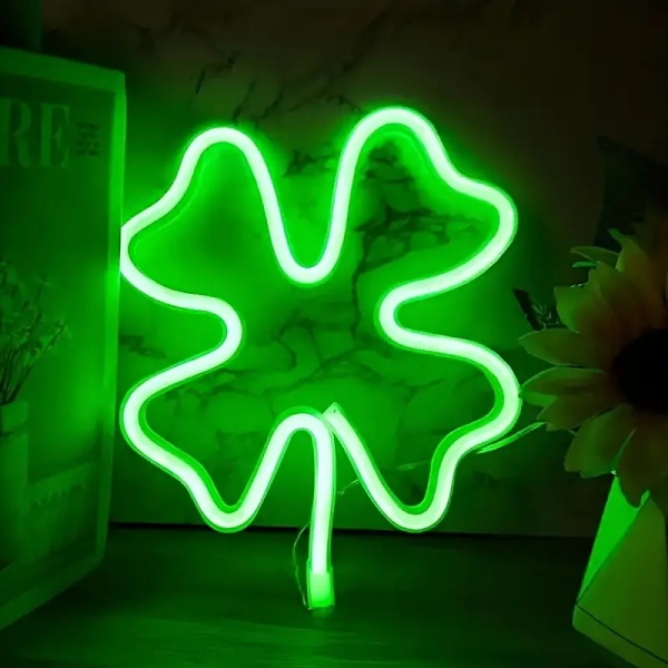 1 stk. Grøn kløver neonskilt, St. Patrick's Day dekoration, USB eller batteridrevet neonlampe til vægdekoration