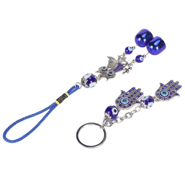 2 stk blå øyeugle ornament Attraktiv gammel amulett hånd nøkkelring for hjemmedekorasjon kontor
