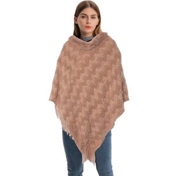 Dam Boho høst og vinter stor strikket genser med hette Kamel