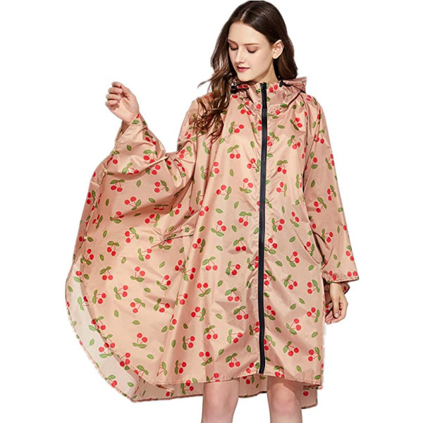 Dame regnfrakke Cape Vandtæt let genanvendelig Vandre regnfrakke jakke med hætte L str.