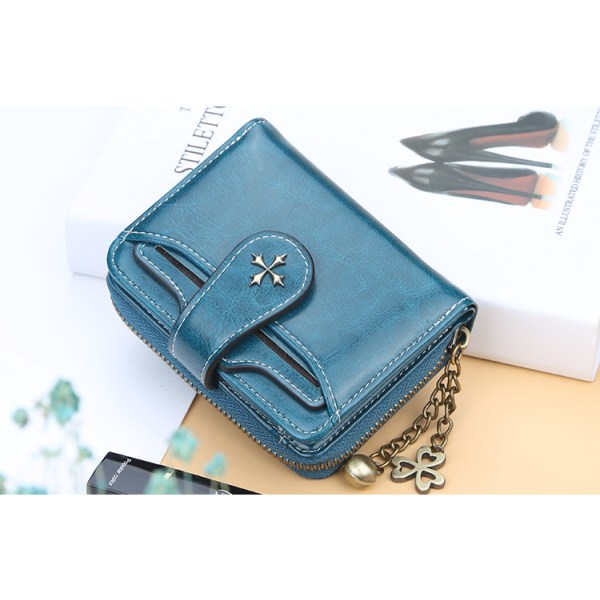 Lommebok for kvinner med kort motespenne med glidelås myntveske Blue