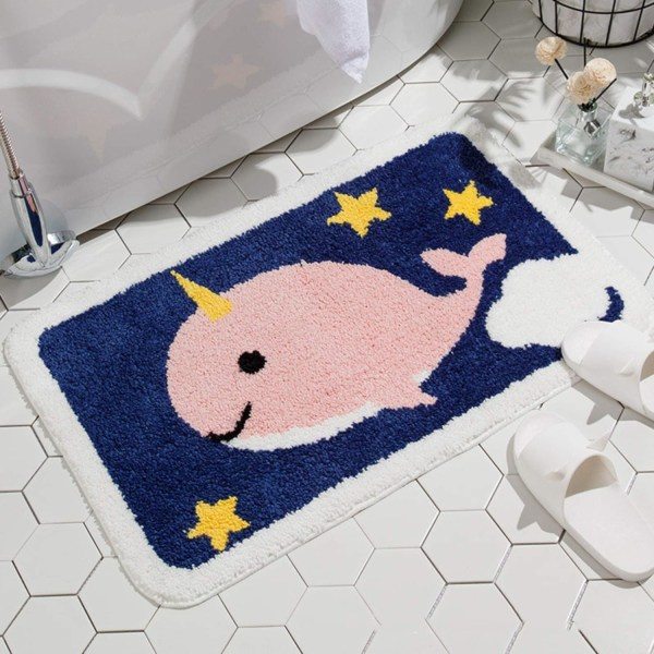 Badrumsmattor Narwhal Whale Badmatta för badrum Halkfri mjuk