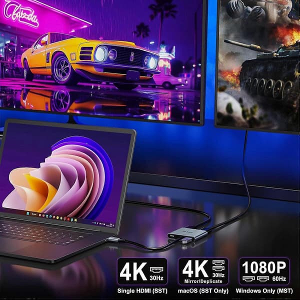 USB C - Kaksois-HDMI-sovitin 4K@30Hz, USB C -keskitin Multiport-sovitin 2xHDMI:llä, USB
