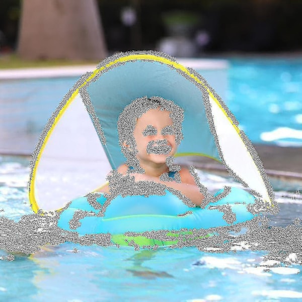 Baby Pool Float Med Upf50+ Solskyddstaket, Lägg Till Svans Aldrig Vändbar Uppblåsbar Baby Float För Småbarn 3-48 Månader (blå) S