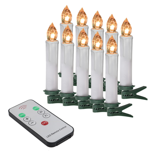 Lys julekrans 10 pinsettlys, 7-knappers fjernkontroll - varmt hvitt lys