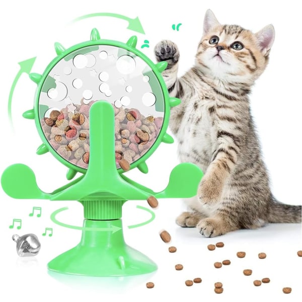 Cat Pinwheel Spinning Toy Cat Coarse Food Dispenser Leke for Interactive Cat Toys Green