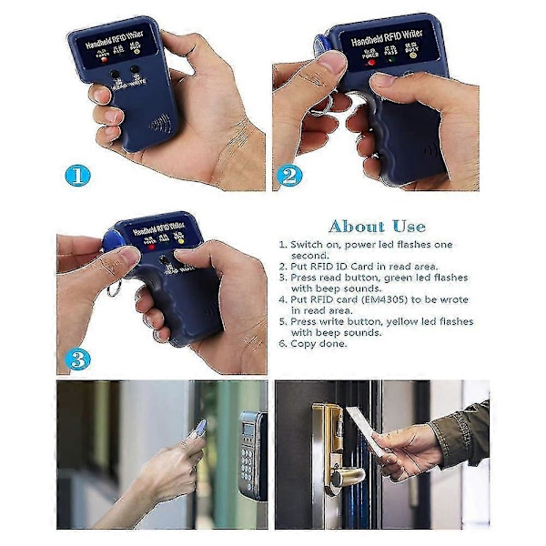 Kannettava 125 kHz RFID-lukija/kirjoitin/kopioija, päivitetty ID-kortin kloonausohjelmoija, 10 uudelleenkirjoitettavaa korttia mukana