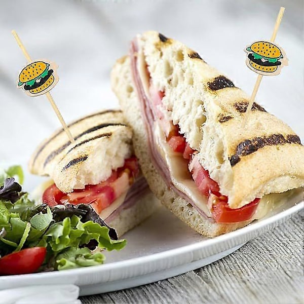 200 Stykker Søde Cocktailpinde til Drinks Træ Hamburger Formede Frugtpinde Kagetopper Mini Snackpinde 12 cm Madpinde Appetizerpinde til Fest