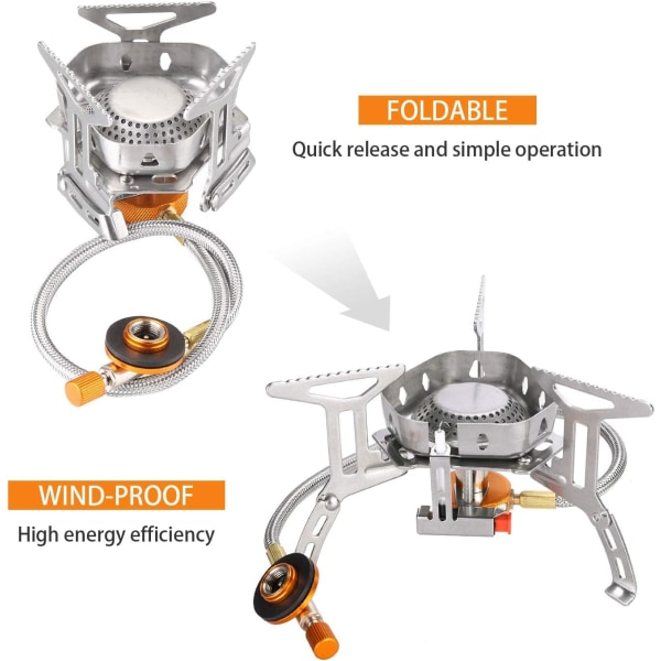 3500W Vindtæt Camping Gas Komfur Bærbar Sammenklappelig Camping Komfur med Piezo Tænding Rygsæk