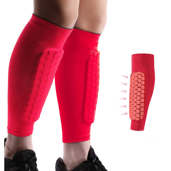 Fotball Leggings Sokker - leggbeskyttere, leggkompresjonsermer med celleputer (1 par) Rød L