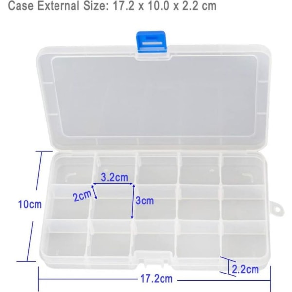 Plastförvaringslåda Justerbara fack Smyckeskrin Verktygslåda (15 rutnät X 4-pack, genomskinlig)