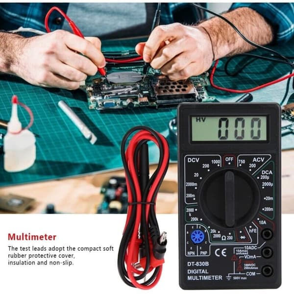 Digitalt multimeter. DT-830B multifunksjonelt bærbart LCD digitalt multimeter. Amperemeter, voltmeter, ohmmeter tester, voltmeter, ohmmeter