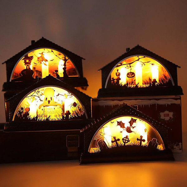 Halloween LED-lys miniatyr simuleringshus flammefri lampe hjem bordpynt