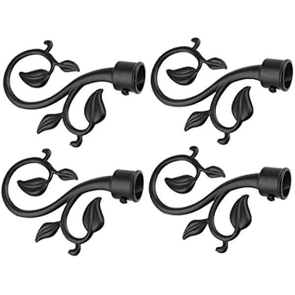 4 stk. Gardin Dekorative Ender Hoveder Hætter Stang Kits Sort Gardinstang Sort