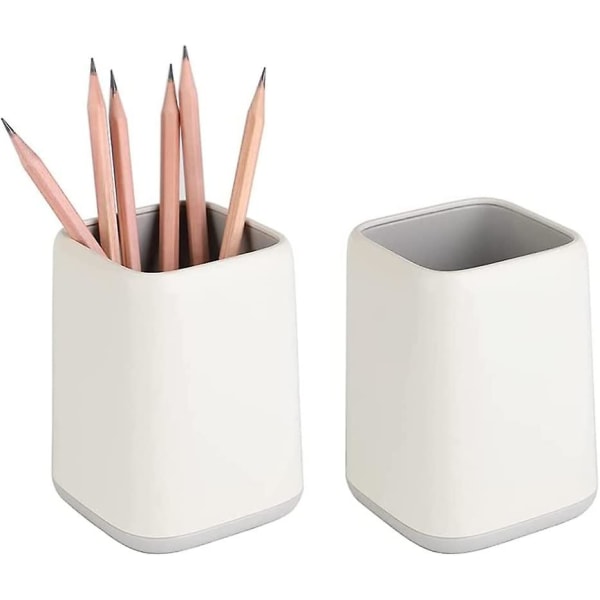 Skrivebordspenholderstativ Tofarvet blyantkoppotte Skrivebordsorganisator Makeupbørsteholder (1 stk off-white)