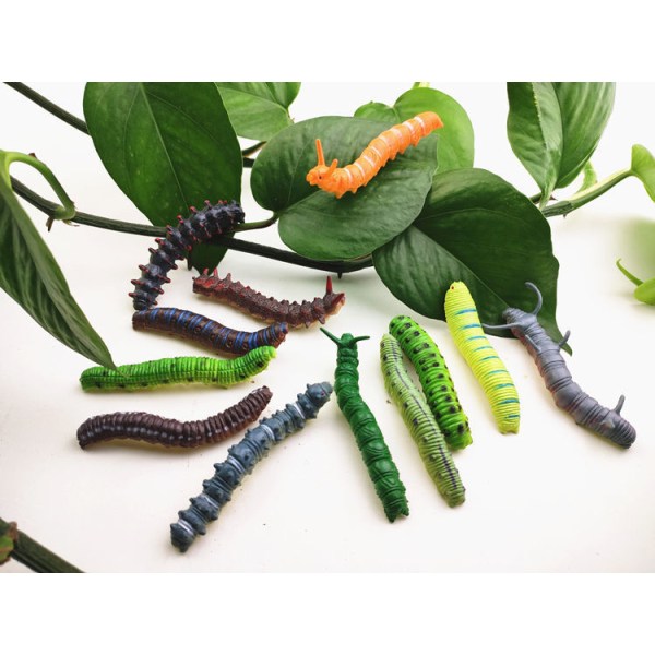 12 stykker larve simulering, mikro-landskab silkeorm larve model