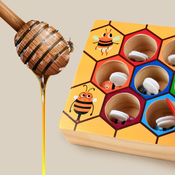 Barn Sortering Färg Clamp Bee To Hive Trä Hjärnträning Födelsedagspresenter