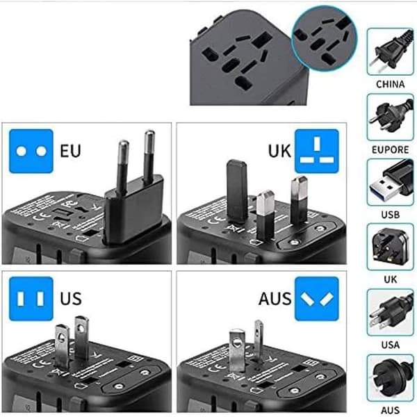 Universal reseadapter - 4 USB-portar - Typ C - Universal AC Svart