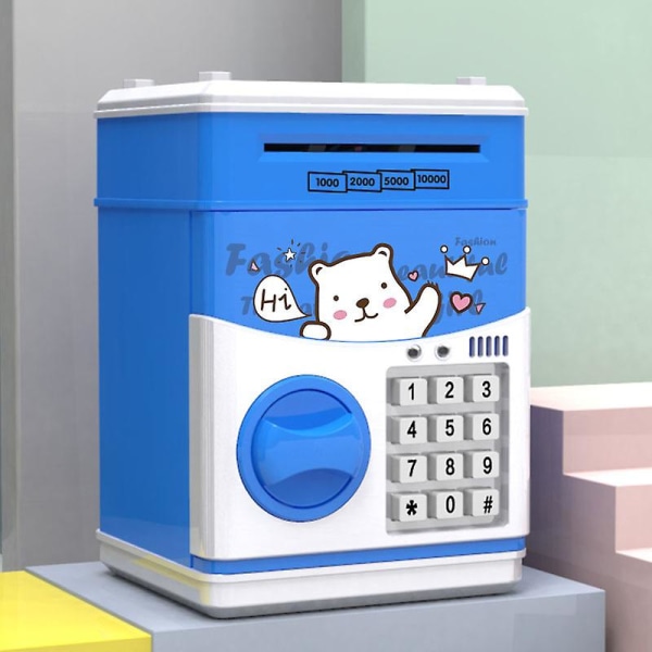 Elektroninen säästöpossu-lapsi, aikuinen säästöpossu salasanalla Pankkiautomaatti (valkoinen karhu)
