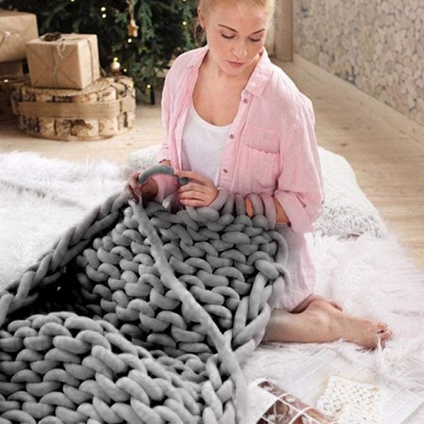 Håndvævet tæppetrådfyldning Kernegazestrimmel Groft garn DIY tæppemateriale (mørkegrå)