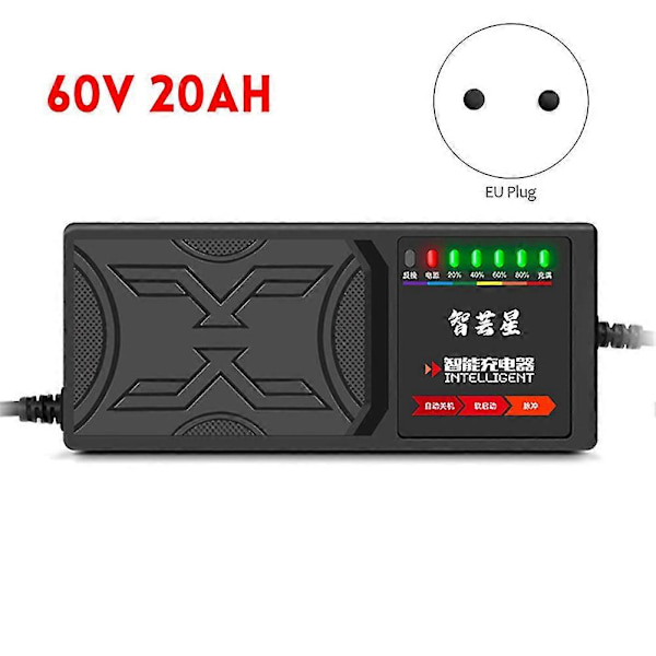 60v 20ah Elektrisk Køretøjsoplader 7 Lys Display Strømdisplay Strømlækagebeskyttelse/fuld Eu