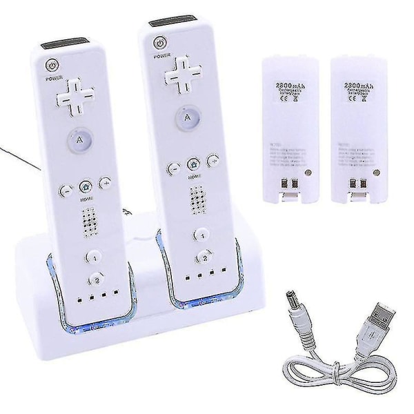 Oppladbare batteripakker og dokkingstasjon med dobbel lader til Wii-fjernkontroll Ny