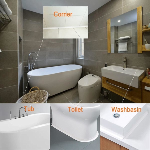 Hvid caulk tape vandtæt selvklæbende, toilet caulk tætningstape, badekar caulk tætningsstrimmel tape-5m