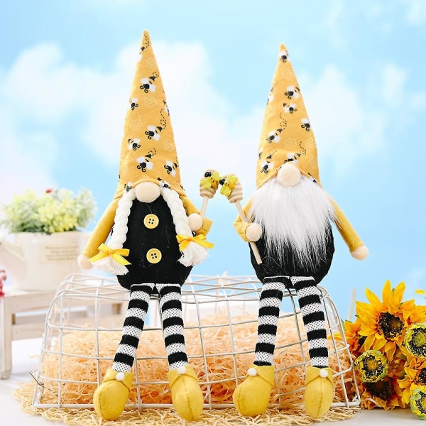 2 kpl pitkät jalat Bee Gnome skandinaavinen Tomte Nisse ruotsalainen kasvoton nukke mehiläinen koriste kotipöydälle