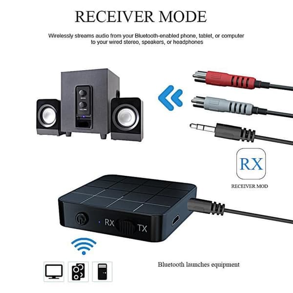 Bluetooth 5.0 sender/mottaker - bærbar trådløs lyd-/videoadapter 20M 3.5mm RCA
