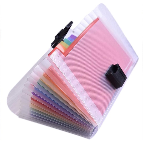 1pc Mini Folder, 13 Pockets Small Accordion File Plastic Expansion Ticket Folder Colored (Rainbow)